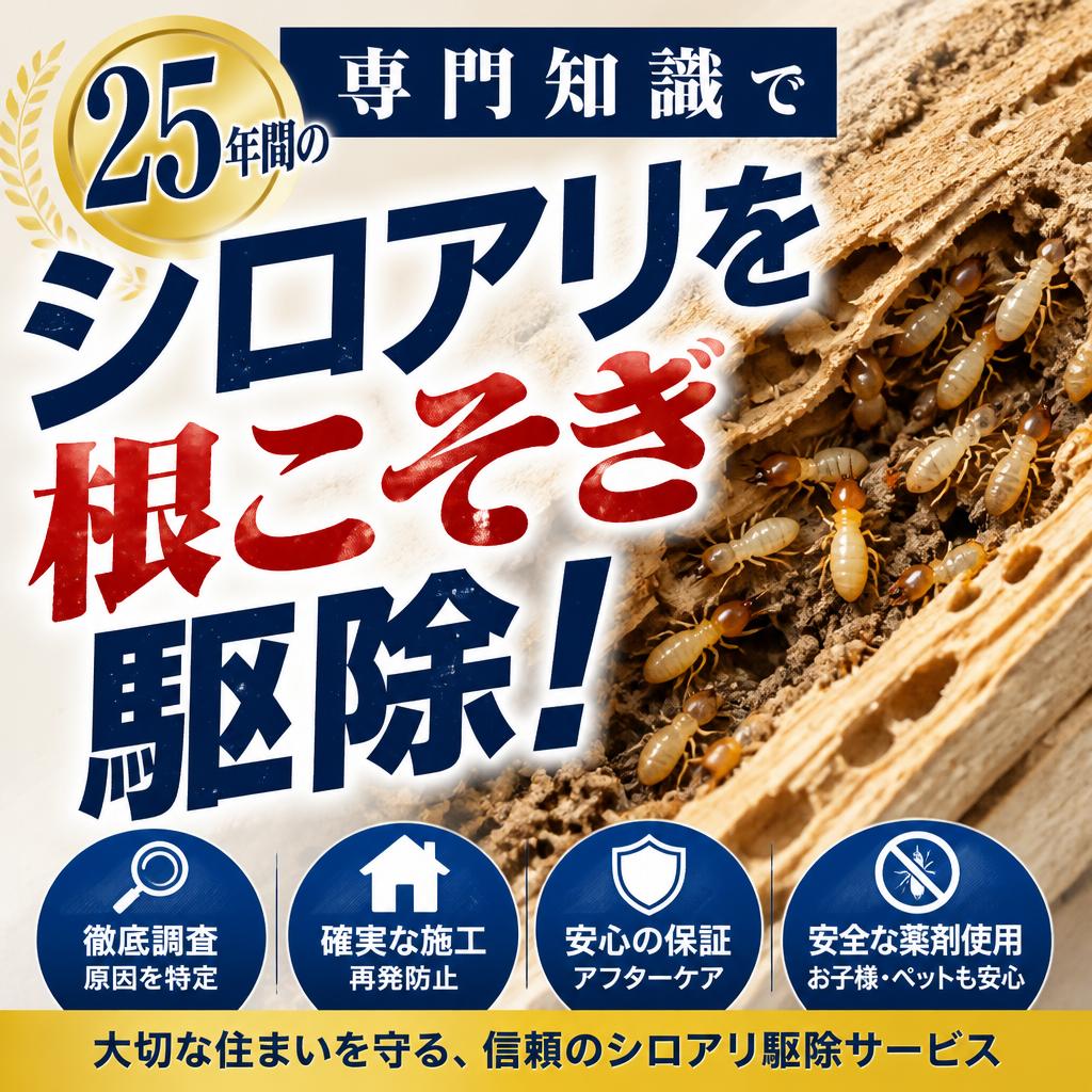 25年間の専門知識でシロアリを根こそぎ駆除！