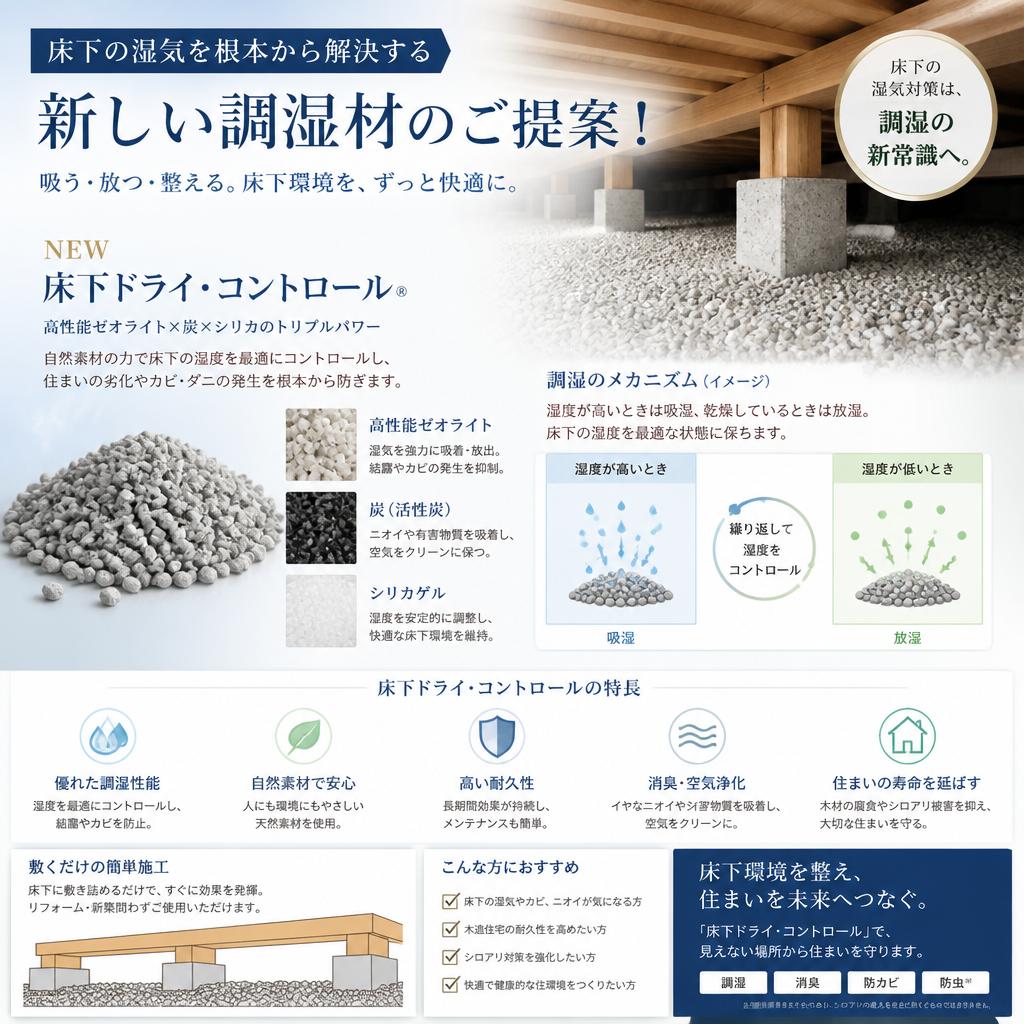 床下の湿気を根本から解決する新しい調湿材のご提案！