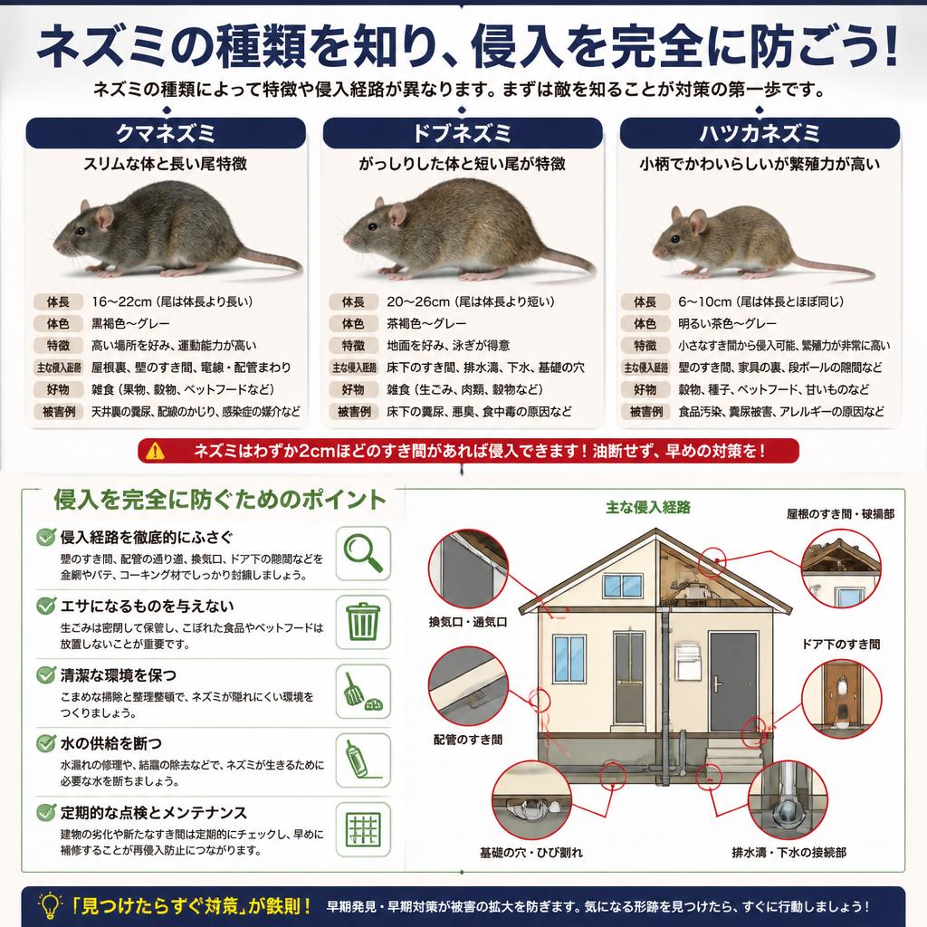 ネズミの種類を知り、侵入を完全に防ごう！