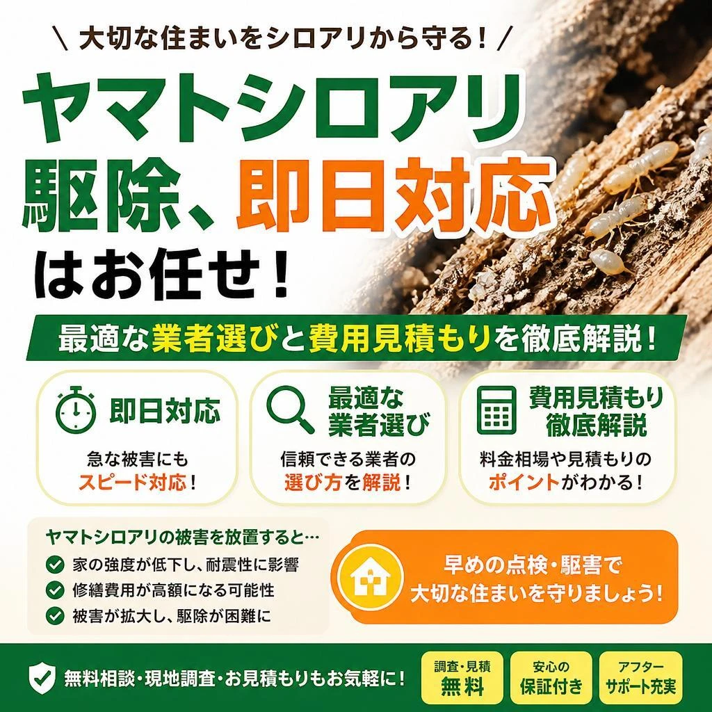 ヤマトシロアリ駆除、即日対応はお任せ！最適な業者選びと費用見積もりを徹底解説！