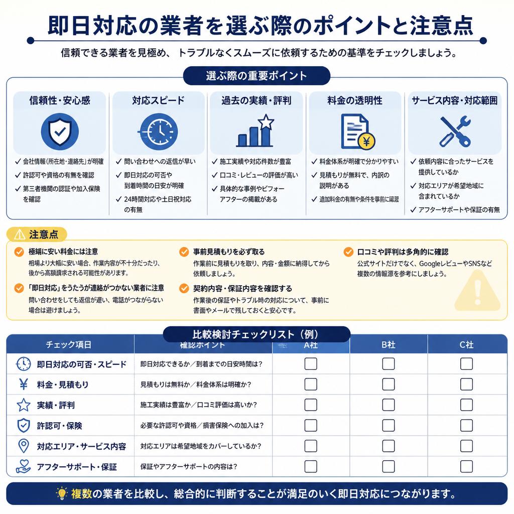 2. 即日対応業者の選び方