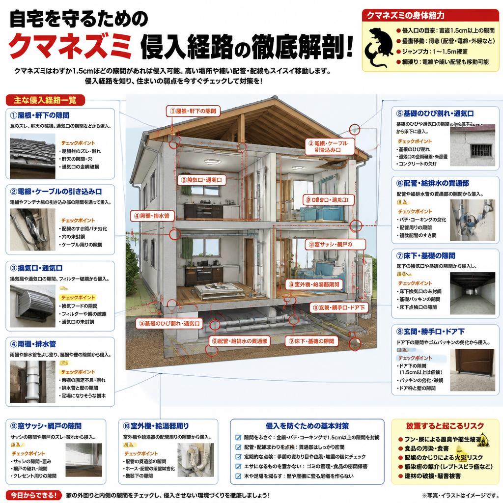 自宅を守るためのクマネズミ侵入経路の徹底解剖！