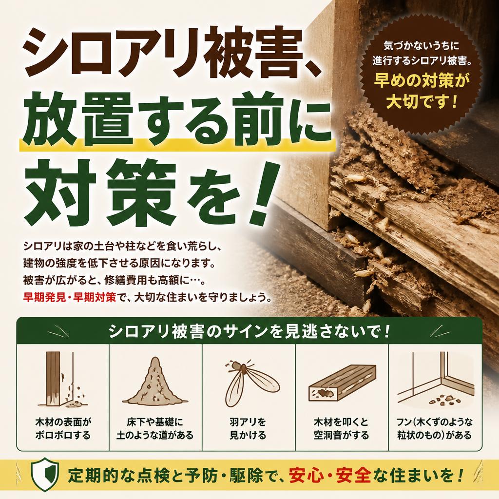シロアリ被害、放置する前に対策を！