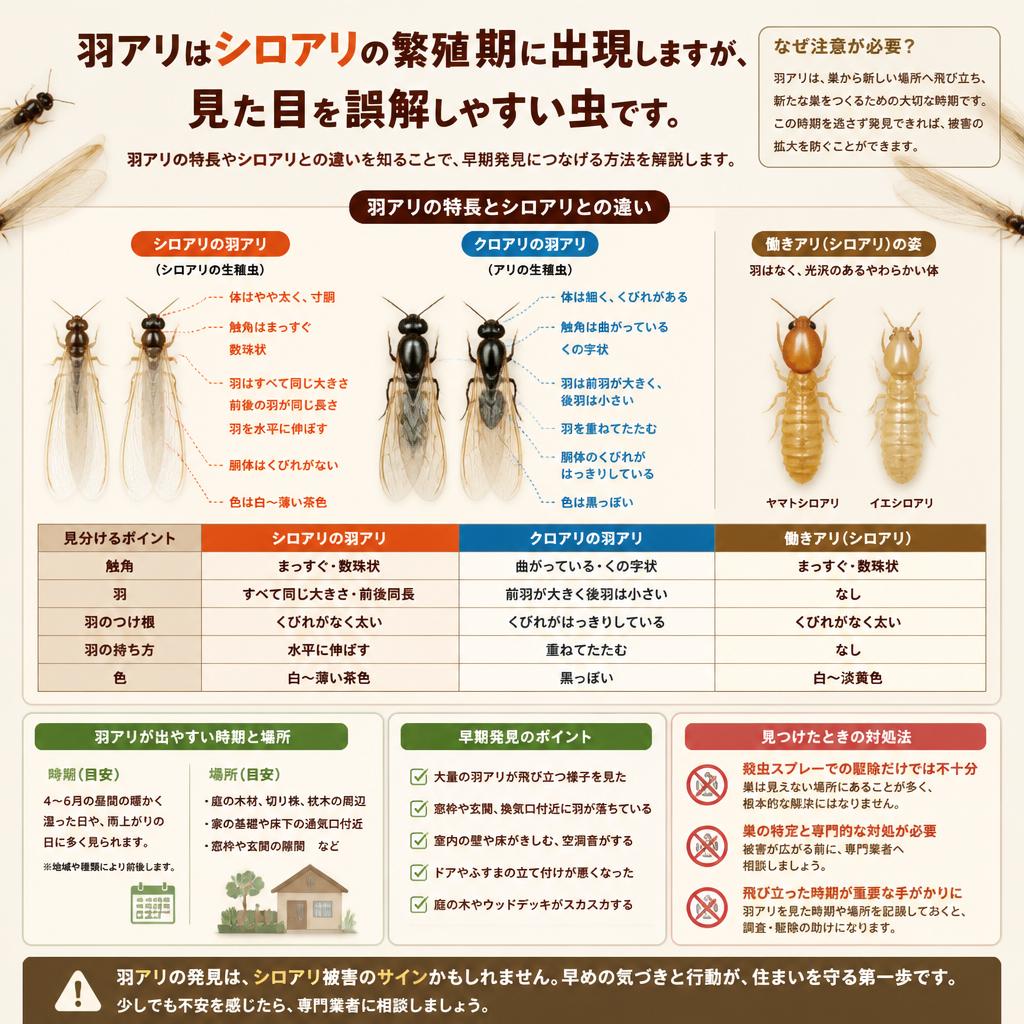 シロアリの羽アリ見分け方