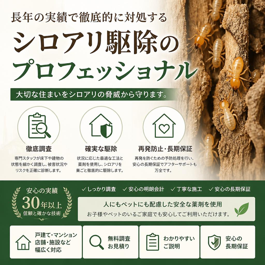 長年の実績で徹底的に対処するシロアリ駆除のプロフェッショナル