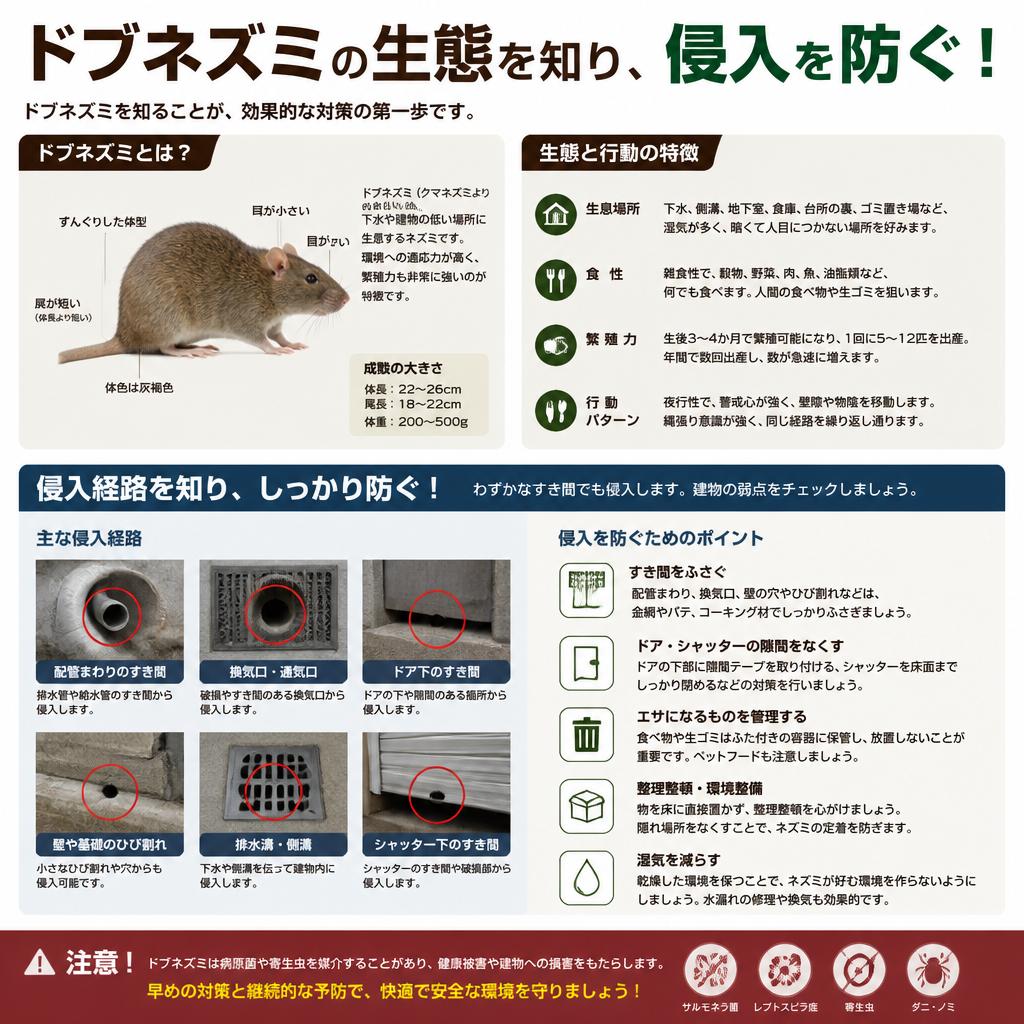 ドブネズミの生態を知り、侵入を防ぐ！