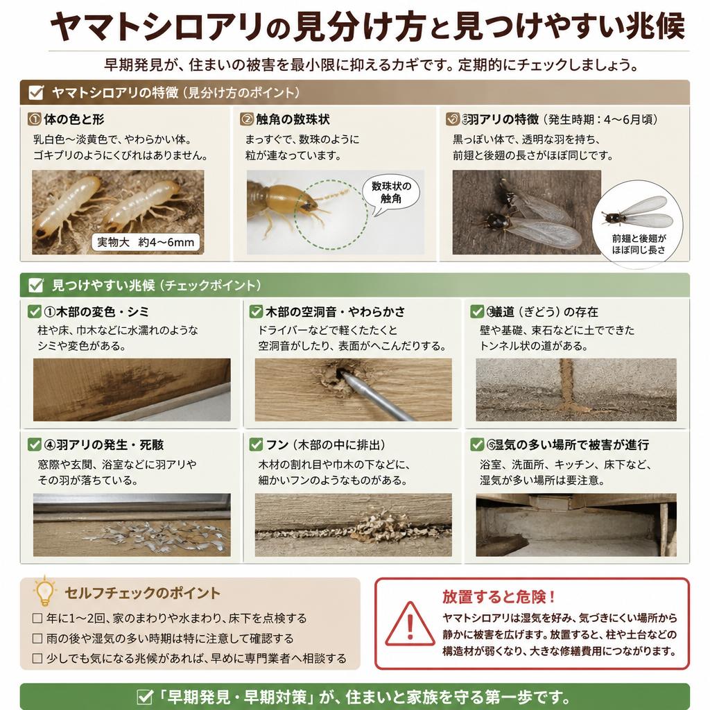 ヤマトシロアリの見つけ方と兆候