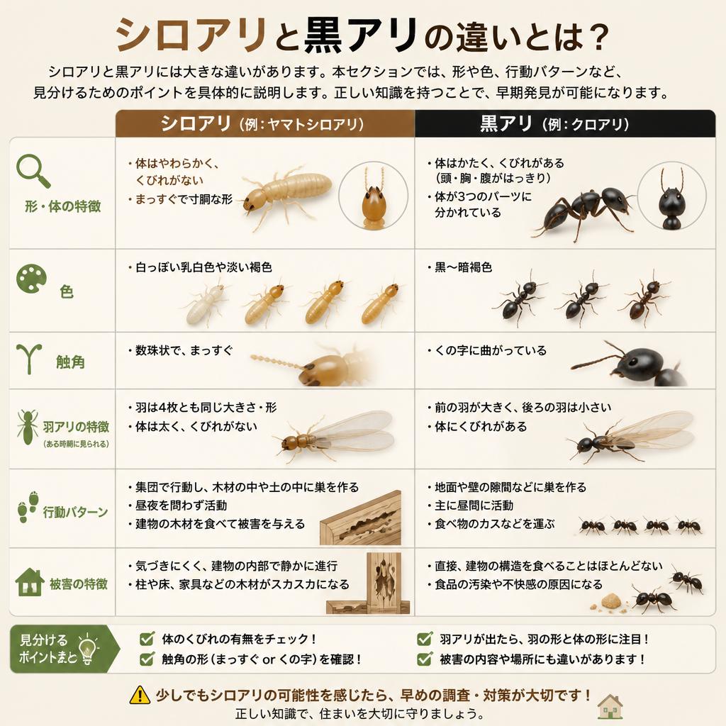 シロアリと黒アリの見分け方