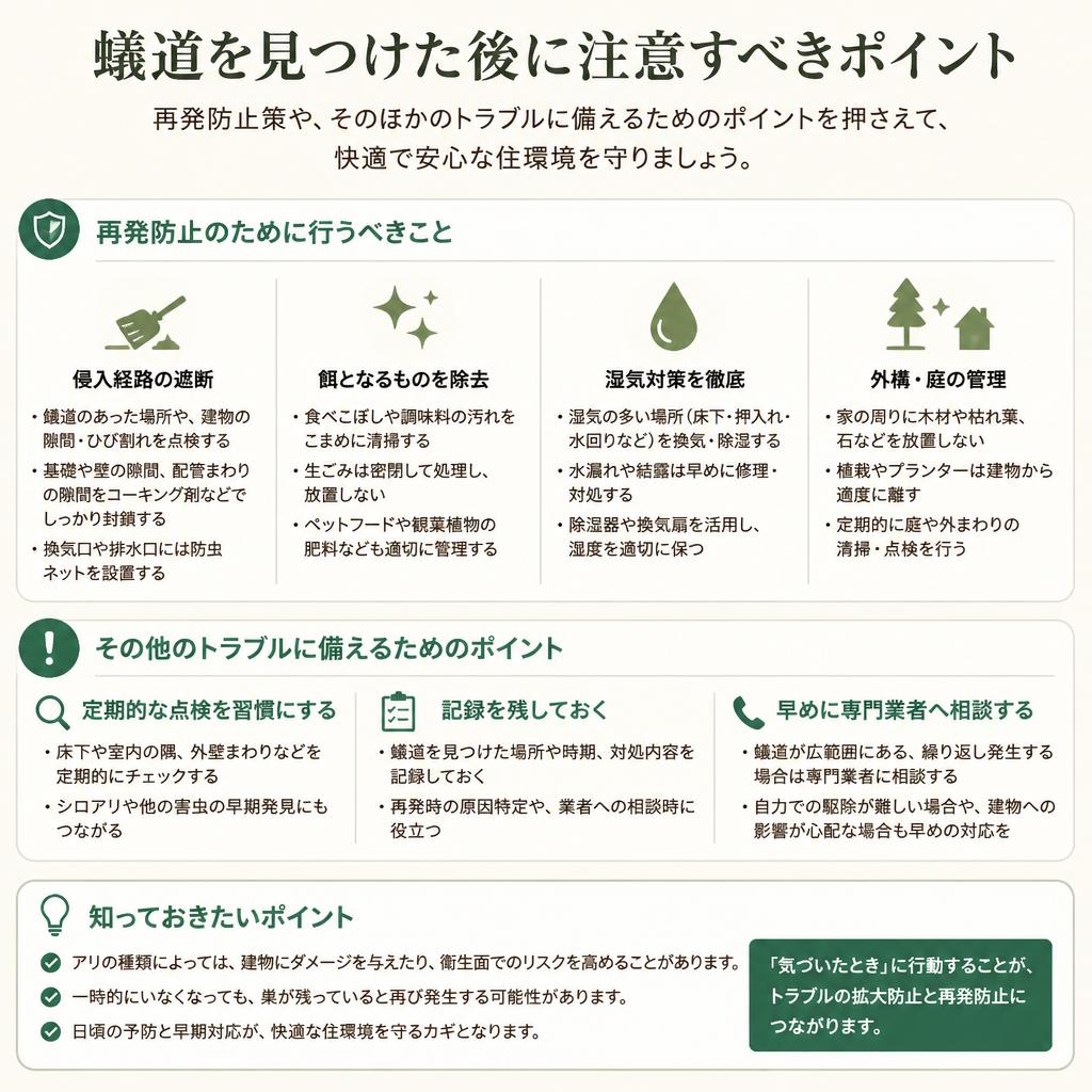 蟻道発見後に注意すべき点