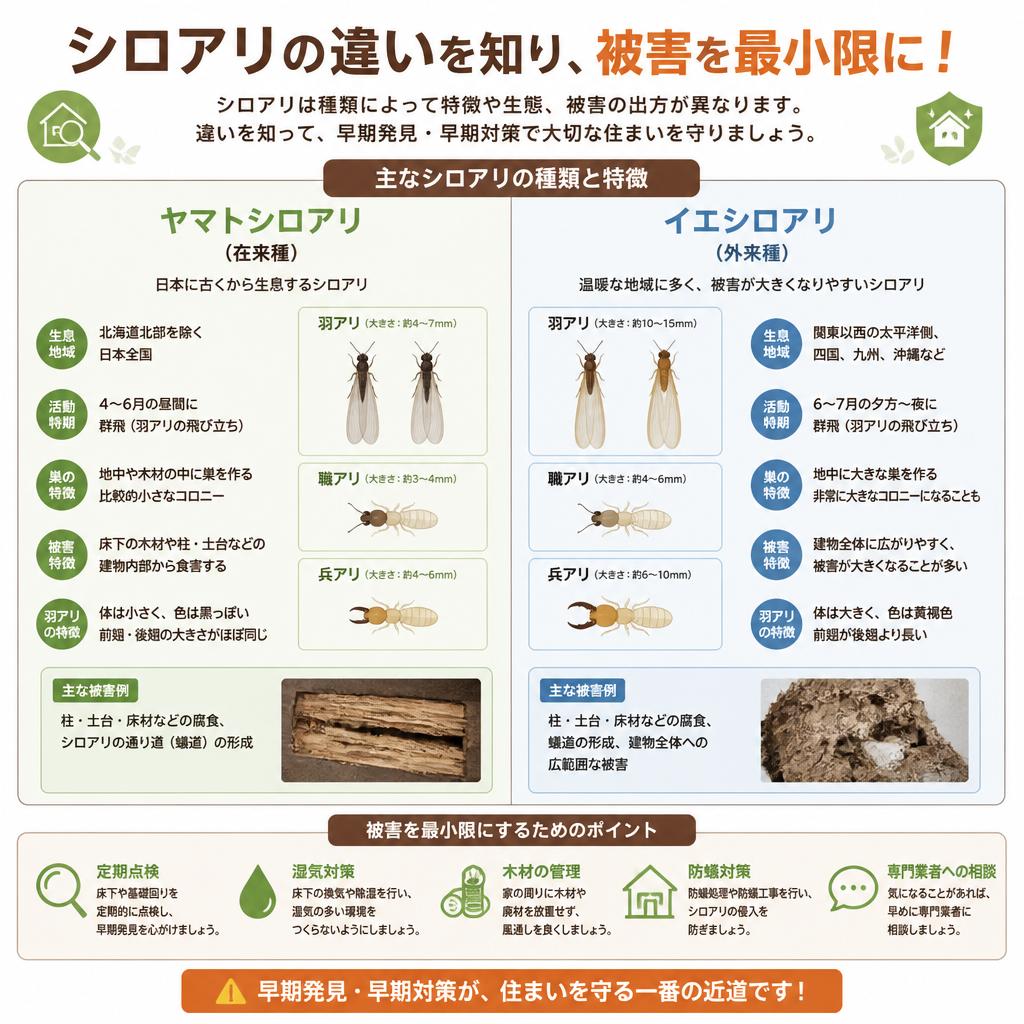シロアリの違いを知り、被害を最小限に！