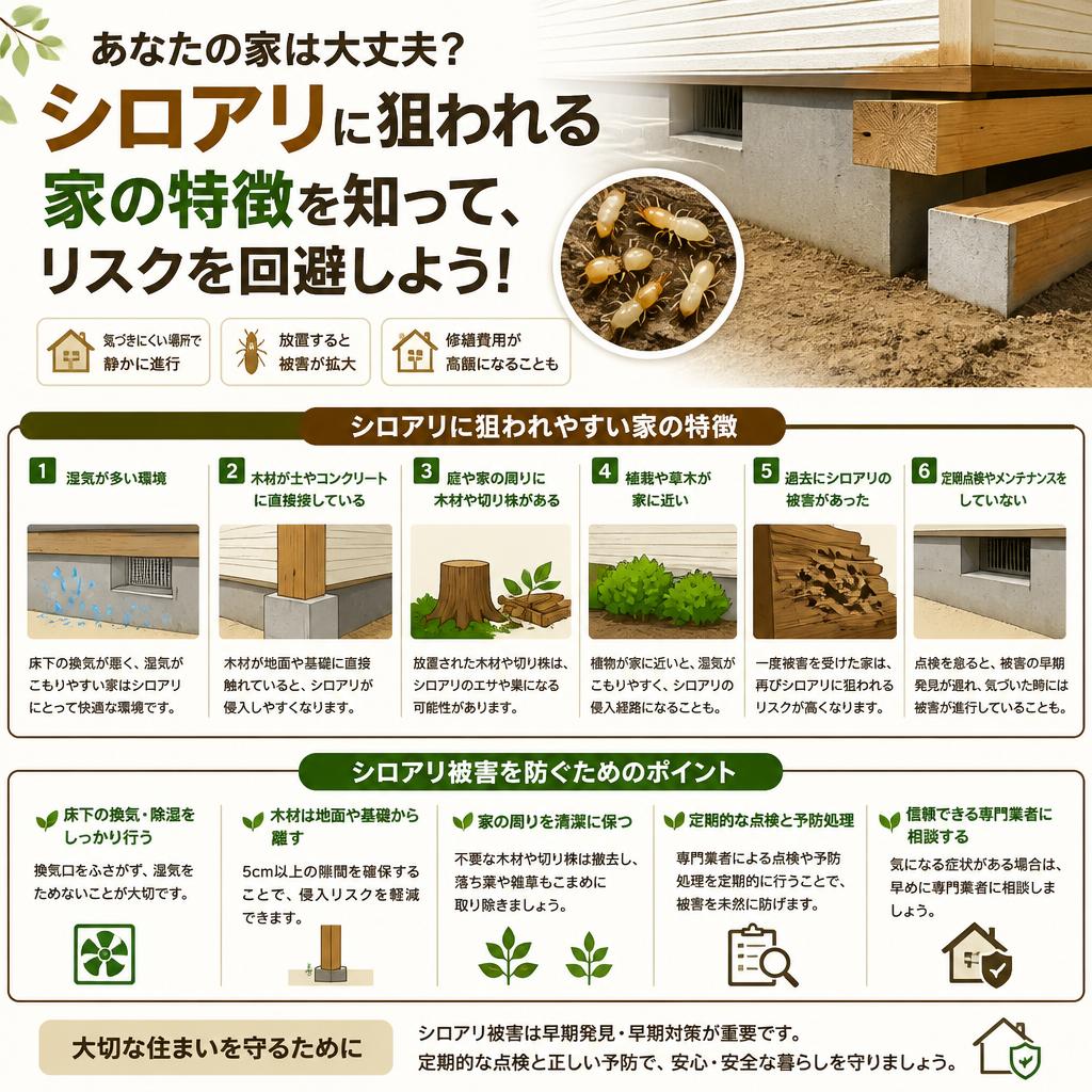 あなたの家は大丈夫？シロアリに狙われる家の特徴を知って、リスクを回避しよう！