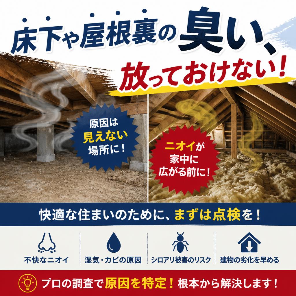 床下や屋根裏の臭い、放っておけない！