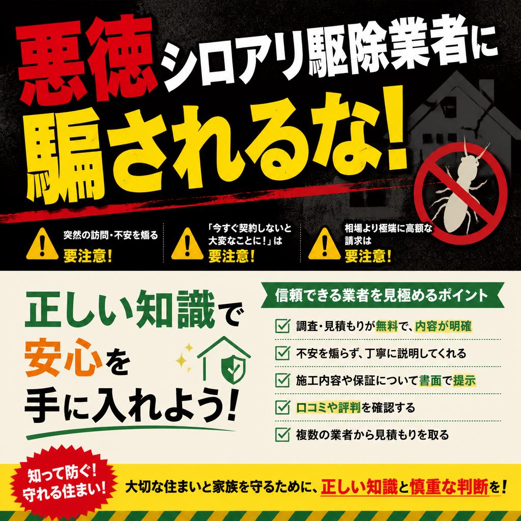 悪徳シロアリ駆除業者に騙されるな！正しい知識で安心を手に入れよう！