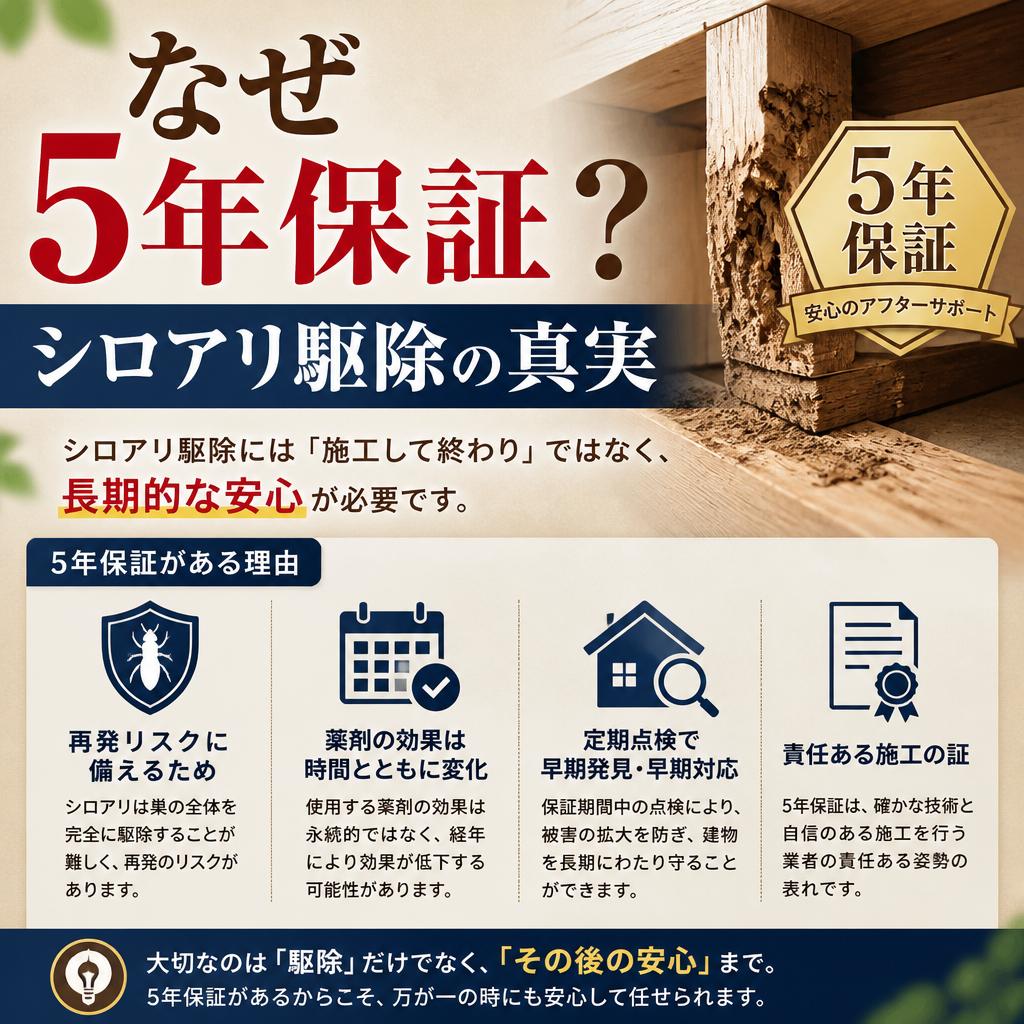 「なぜ5年保証？シロアリ駆除の真実」